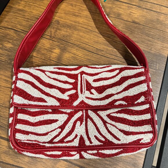 Hand-Beaded Staud Tommy Beaded Bag in Scarlet White $250 - Picture 2 of 7